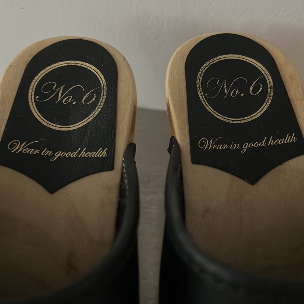 No 6 black leather mid- heel open toe clogs - Picture 5 of 12